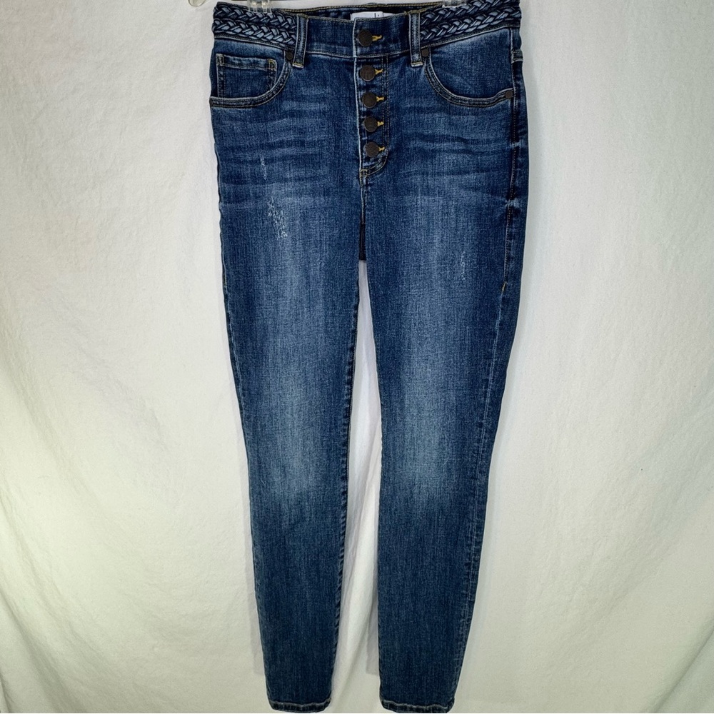 Cabi Stylish Blue Skinny Jeans with Braided Waistband Size 2 - Picture 3 of 6